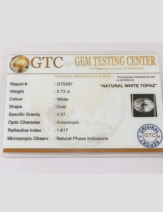 6.36 Ratti (5.73 ct) Natural Certified White Topaz